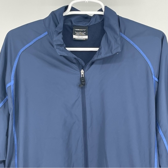 NIKE GOLF MEN’S FULL ZIP WIND JACKET WINDBREAKER LARGE BLUE ZIP DOWN - Picture 5 of 11